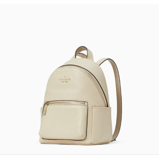AUTHENTIC/ORIGINAL KateSpade Leila Pebbled Leather Mini Dome Backpack Bag in Light Sand/White