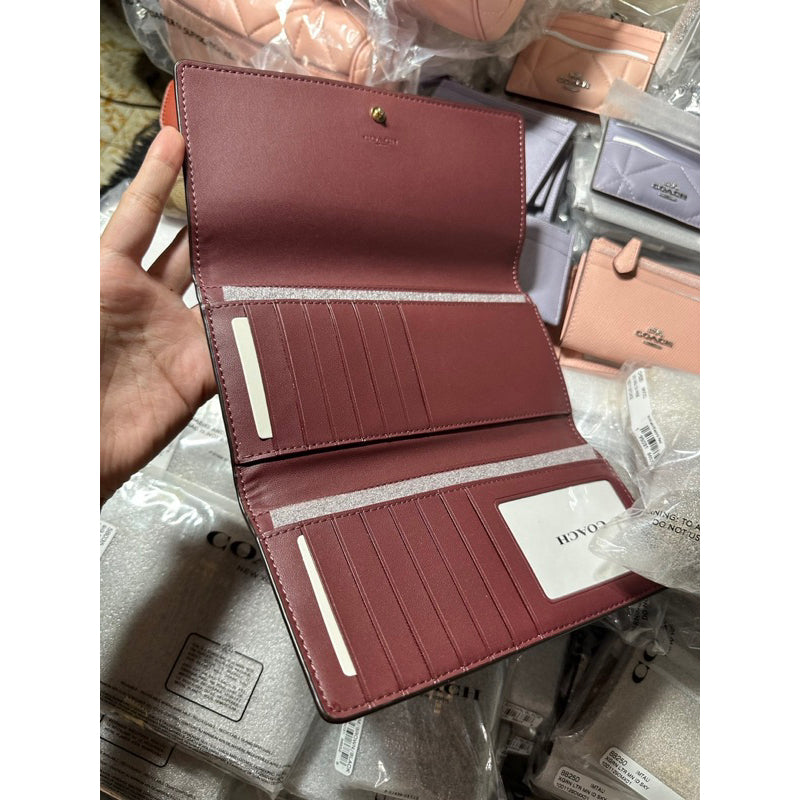 AUTHENTIC/ORIGINAL COACH Slim Trifold Long Wallet in PINK WINE