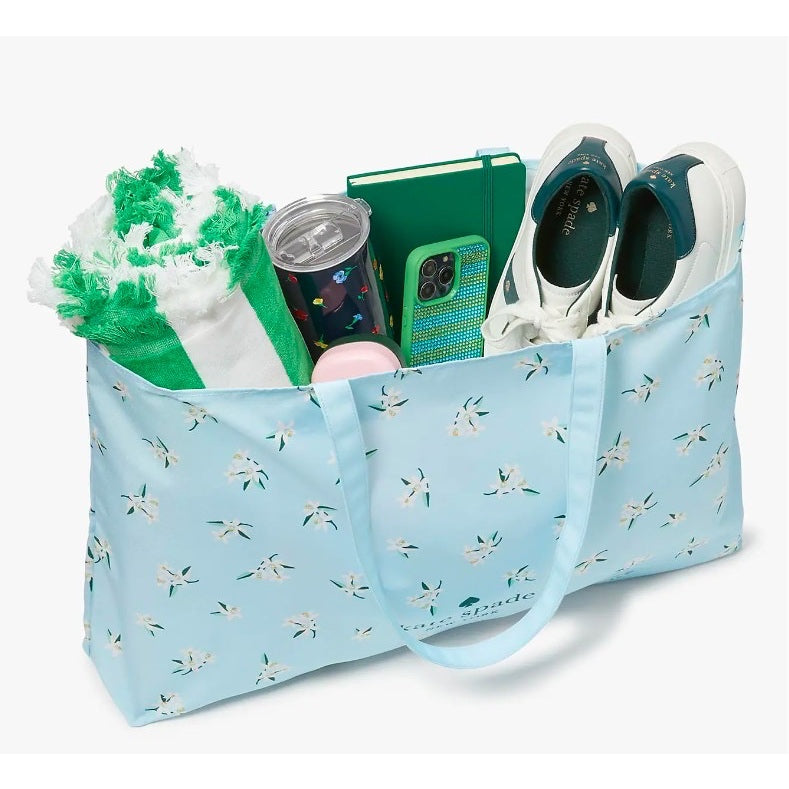 AUTHENTIC/ORIGINAL KateSpade Orange Blossom Canvas Tote Shopper Large Blue Bag