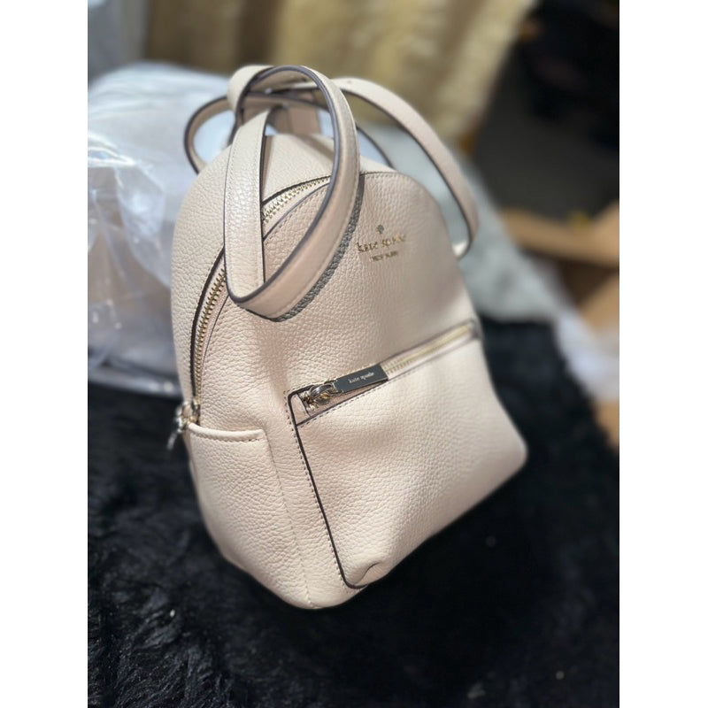 AUTHENTIC/ORIGINAL KateSpade Leila Pebbled Leather Mini Dome Backpack Bag in Light Sand/White