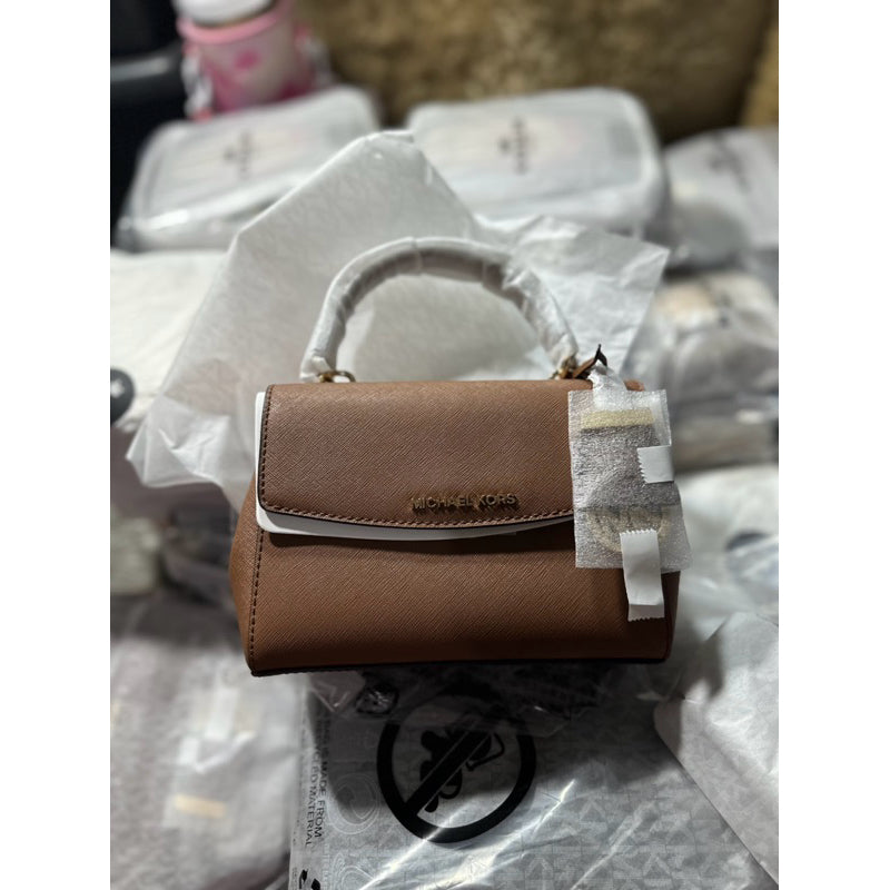 AUTHENTIC/ORIGINAL Michael K0rs MK Ava Extra-Small Saffiano Leather Crossbody Brown Bag