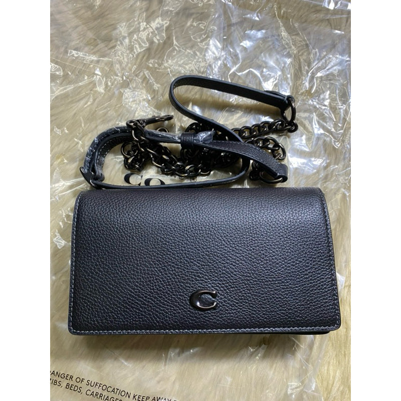 AUTHENTIC/ORIGINAL Coach Retail Polished Pebble Leather Crossbody Mini Bag Black