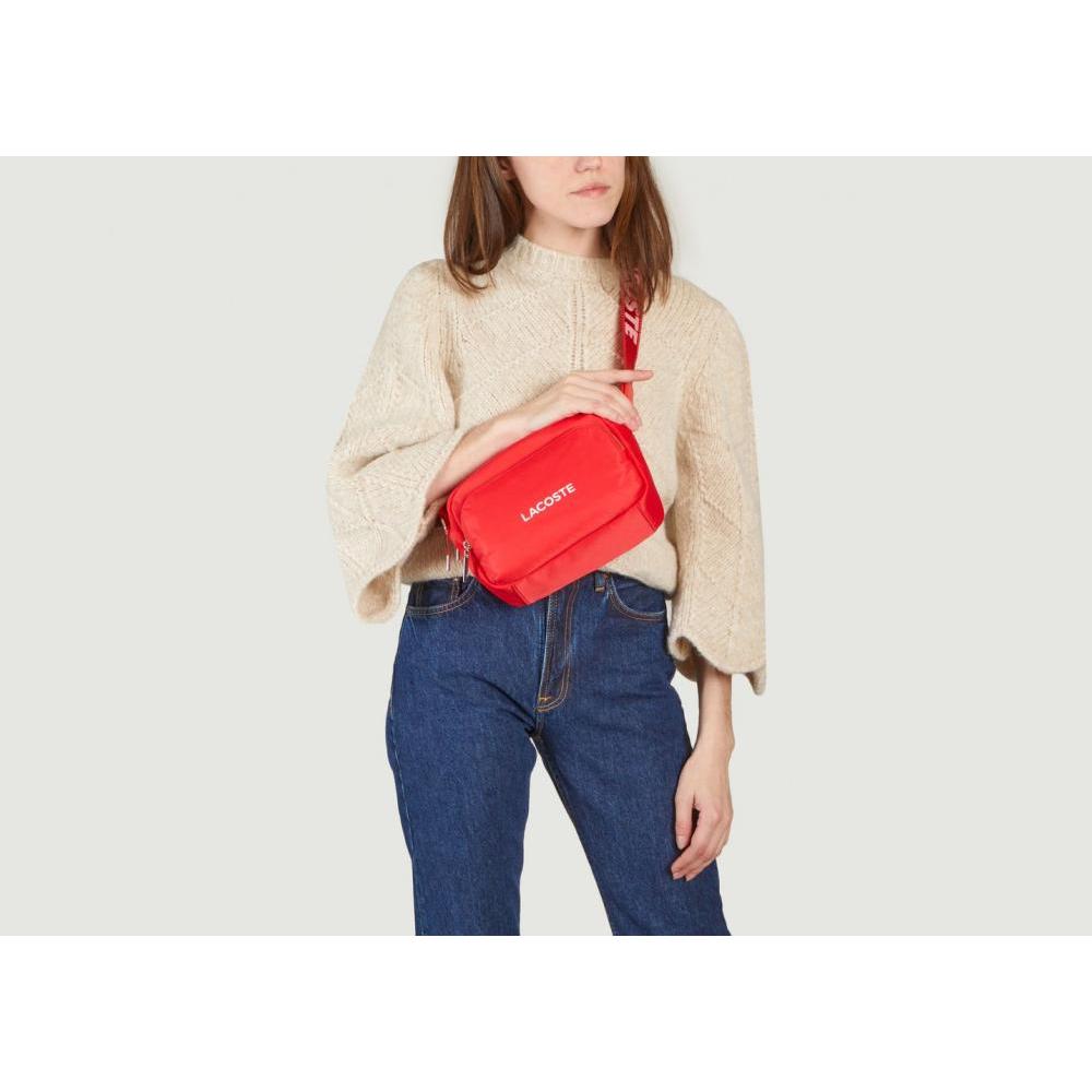 AUTHENTIC/ORIGINAL Lacoste Unisex Branded Nylon Red Crossbody Camera Bag