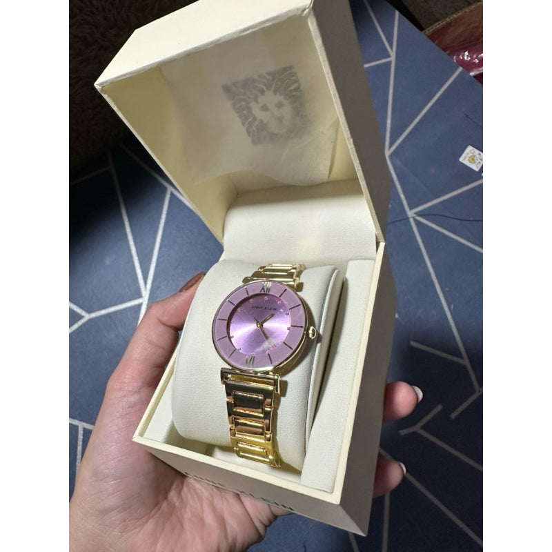 AUTHENTIC/ORIGINAL Anne Klein Women's Glitter Accented Bracelet Watch Purple Dial AK/3782LVGB