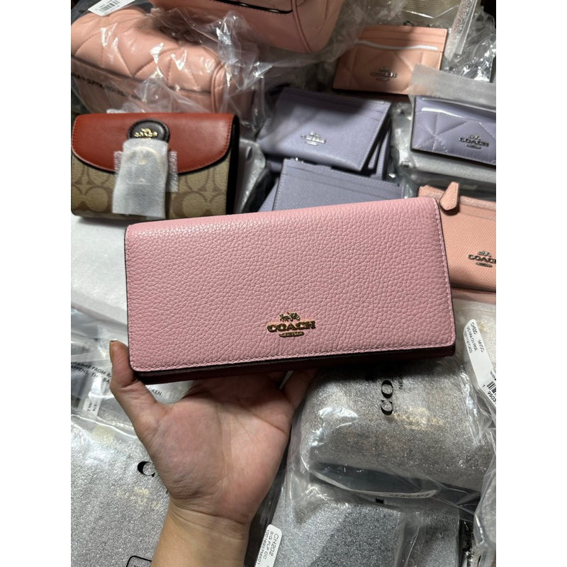 AUTHENTIC/ORIGINAL COACH Slim Trifold Long Wallet in PINK WINE