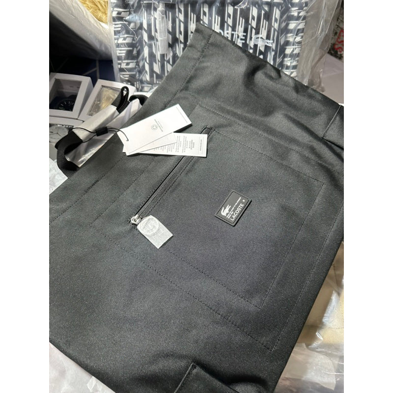 AUTHENTIC/ORIGINAL Lacoste Unisex Contrast Branding Oversized Tote Black Bag