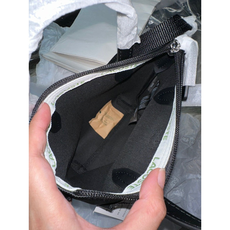 AUTHENTIC/ORIGINAL Lacoste Women's Concept Petit Piqué Coated Canvas Mini Zip Tote Bag Black / Navy