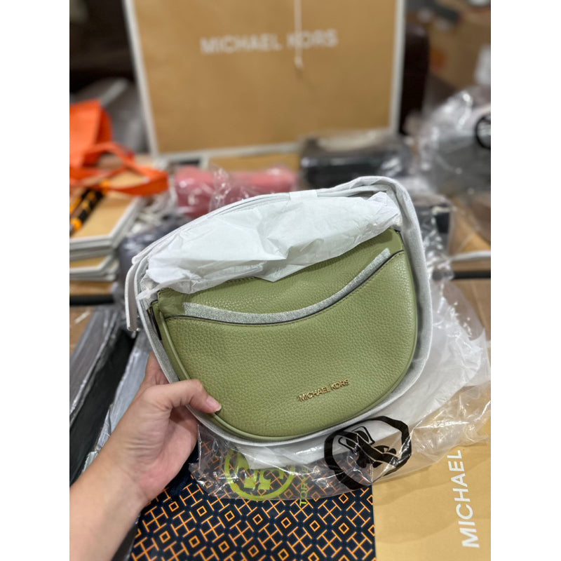 AUTHENTIC/ORIGINAL Michael K0rs MK Dover Small Half Moon Crossbody Bag in Green / Black