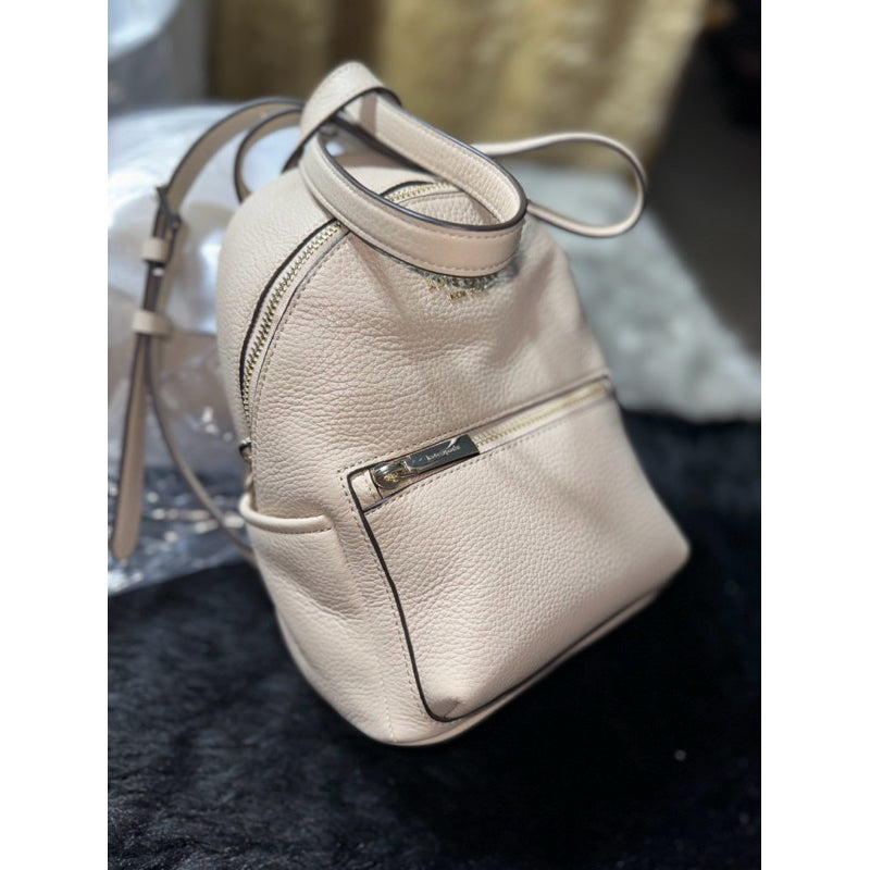 AUTHENTIC/ORIGINAL KateSpade Leila Pebbled Leather Mini Dome Backpack Bag in Light Sand/White