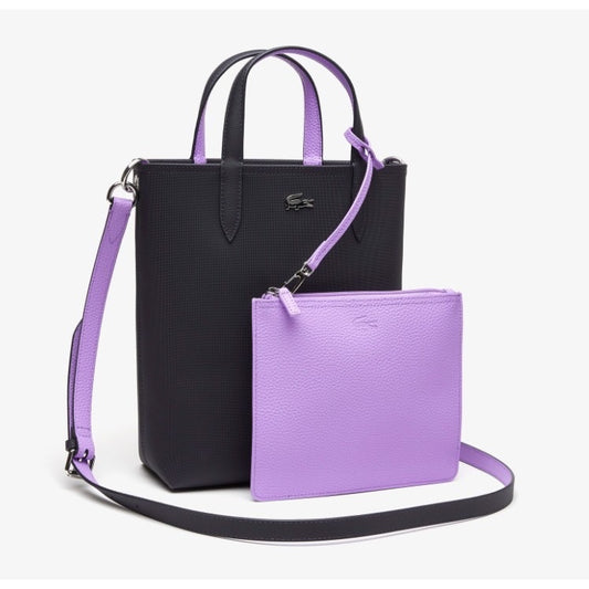 AUTHENTIC/ORIGINAL Lacoste Women's Anna Reversible Canvas Tote Bag in Black/Purple