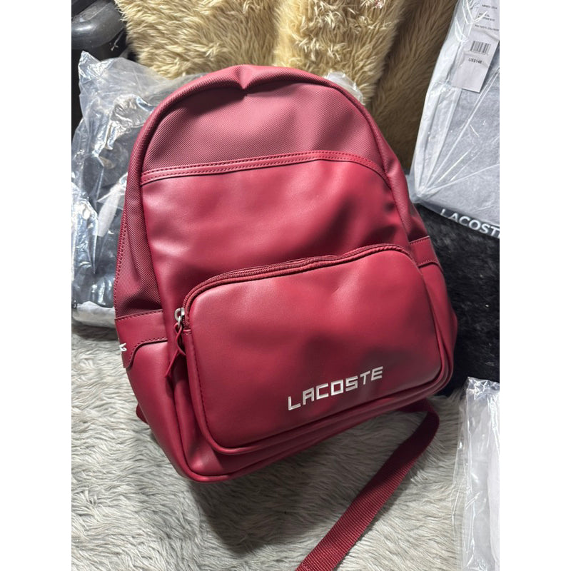 AUTHENTIC ORIGINAL Lacoste Men s Ultimum Logo Petit Pique Backpack Red Leather Bag