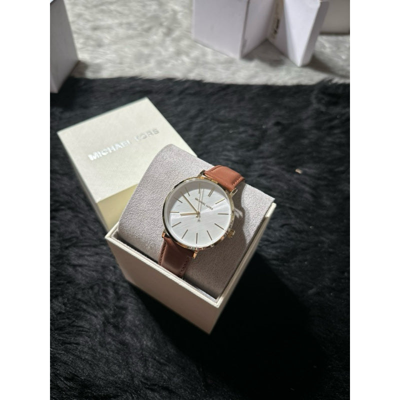 AUTHENTIC/ORIGINAL Michael K0rs MK Jayne Women Leather Brown Watch