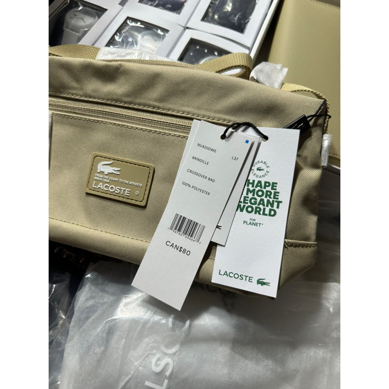 AUTHENTIC/ORIGINAL Lacoste Unisex Zipped Shoulder Crossbody Unisex Bag Brown