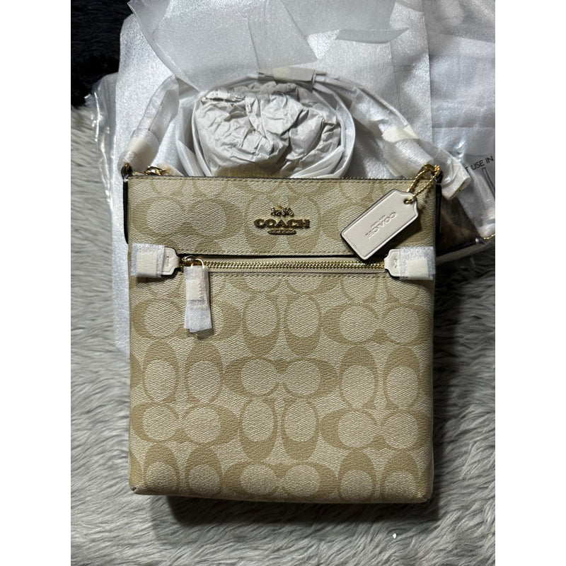 AUTHENTIC/ORIGINAL COACH Rowan and Mini File Bag In Signature Canvas in Light Khaki White