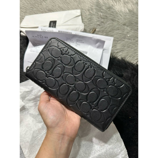 AUTHENTIC/ORIGINAL COACH Accordion In Signature Leather Long Men's Wallet Black Embossed