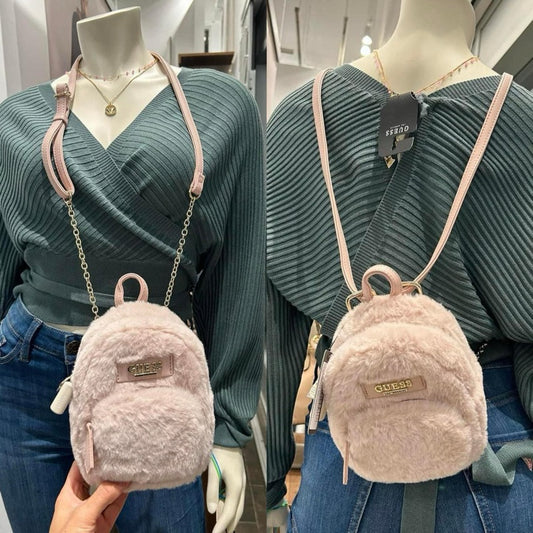 AUTHENTIC/ORIGINAL Guess Evan Faux-Fur Mini Backpack Pink Bag