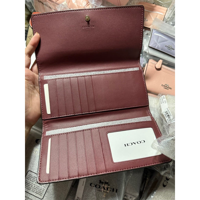 AUTHENTIC/ORIGINAL COACH Slim Trifold Long Wallet in PINK WINE