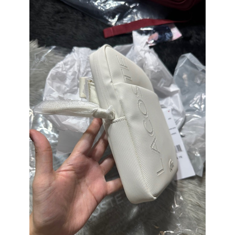 AUTHENTIC/ORIGINAL Lacoste Unisex L.12.12 Branded Zippered Small Flat Men’s Bag White Unisex