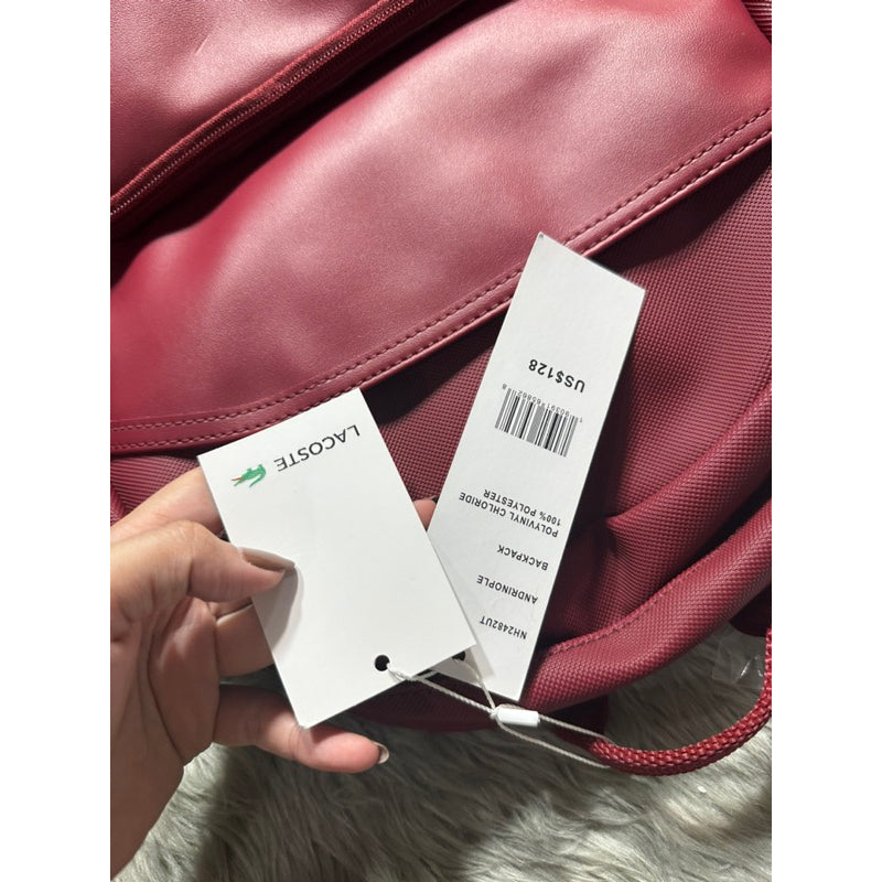 AUTHENTIC/ORIGINAL Lacoste Men's Ultimum Logo Petit Piqué Backpack Red Leather Bag