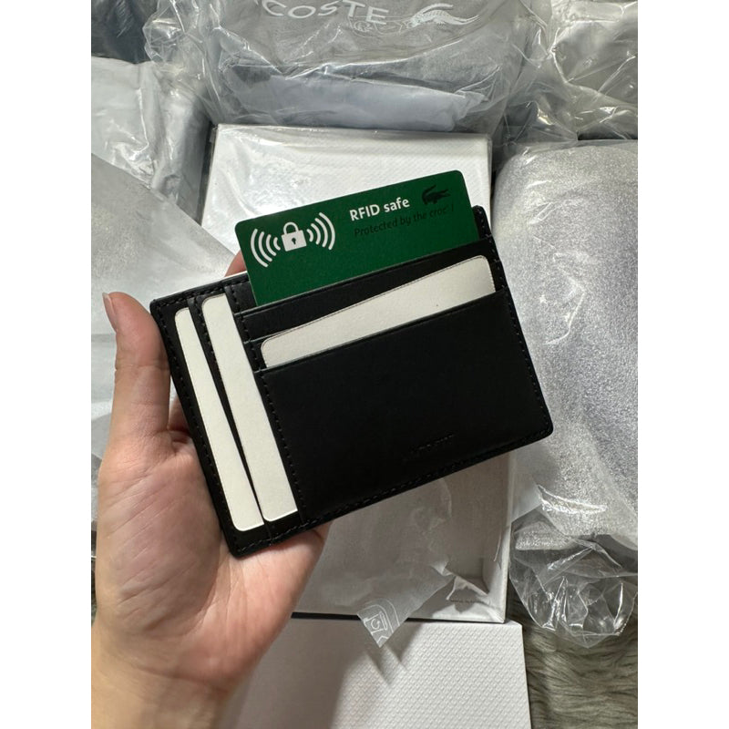 AUTHENTIC/ORIGINAL Lacoste Men’s Chantaco Calfskin Leather Card Holder Wallet Black NH412OCE