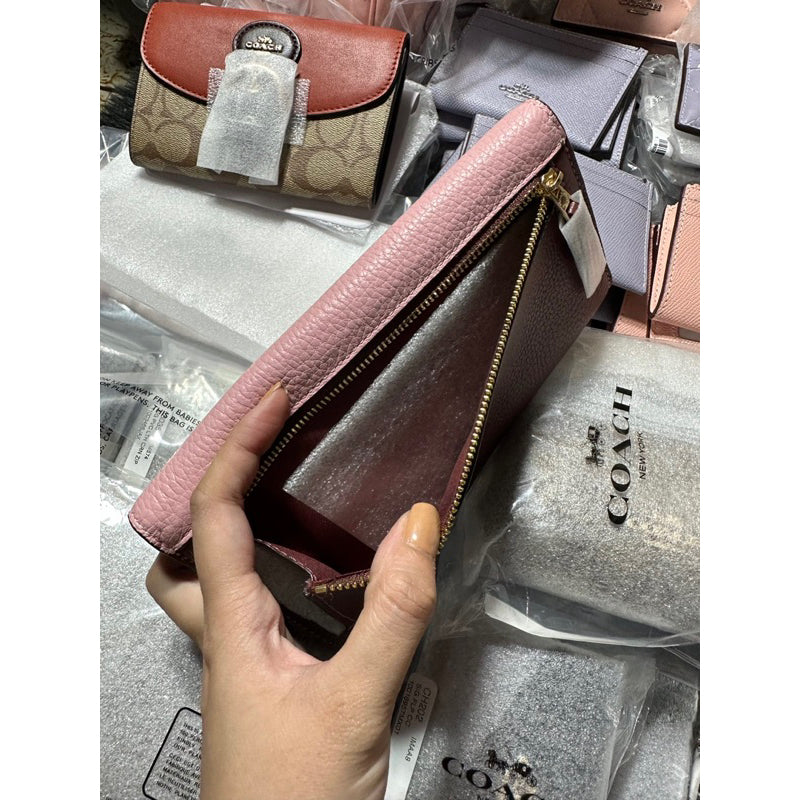 AUTHENTIC/ORIGINAL COACH Slim Trifold Long Wallet in PINK WINE