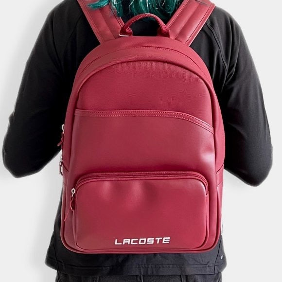 AUTHENTIC/ORIGINAL Lacoste Men's Ultimum Logo Petit Piqué Backpack Red Leather Bag
