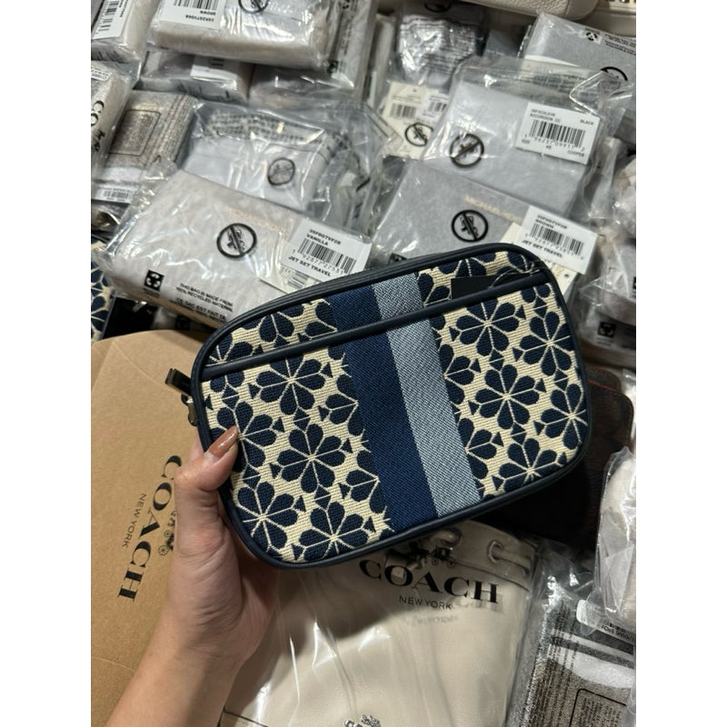 AUTHENTIC/ORIGINAL KateSpade KS Retail Mini Camera Spade Flower Jacquard Bag Blue Multi