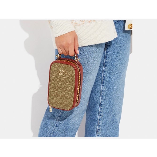 AUTHENTIC/ORIGINAL COACH Eva Phone Crossbody Mini Bag in Khaki/Terracotta