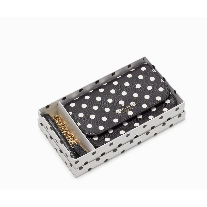 AUTHENTIC/ORIGINAL KateSpade KS Cheers Black Polka Dot Crossbody Mini Chain Bag with Gift Box
