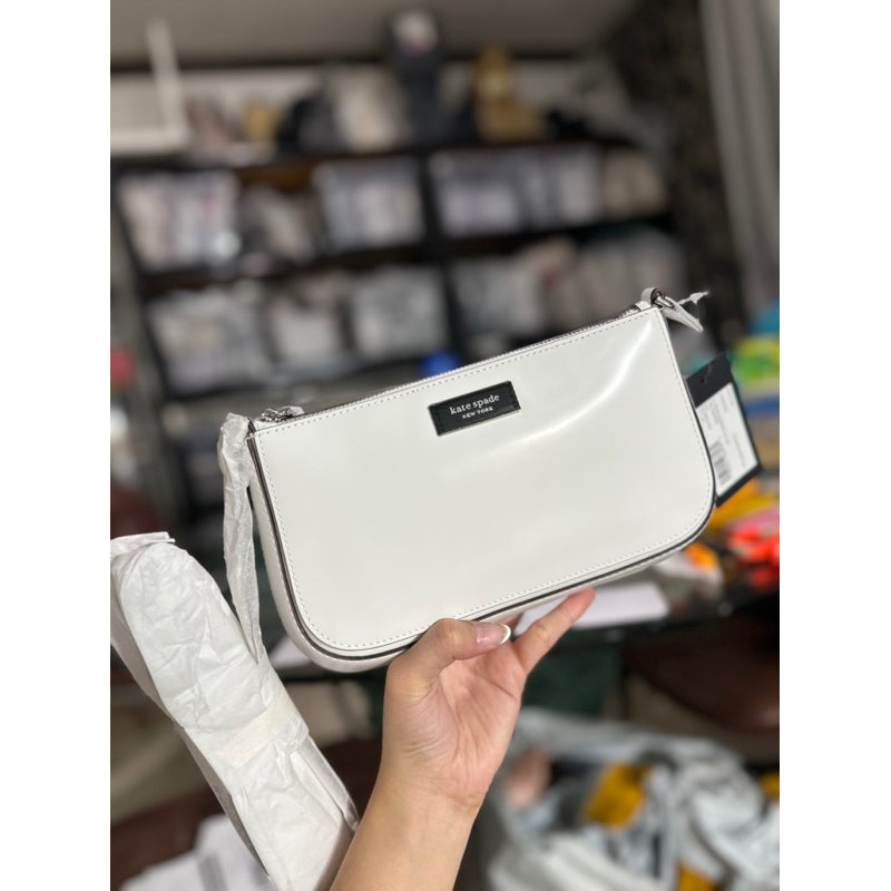 AUTHENTIC/ORIGINAL KateSpade KS Retail Sam Icon Leather Mini Pochette KiliKili Leather Bag White