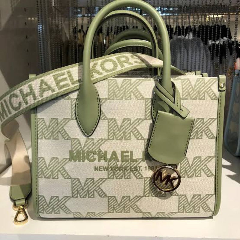 AUTHENTIC/ORIGINAL Michael K0rs MK Mirella Small Logo Jacquard Crossbody Bag Green