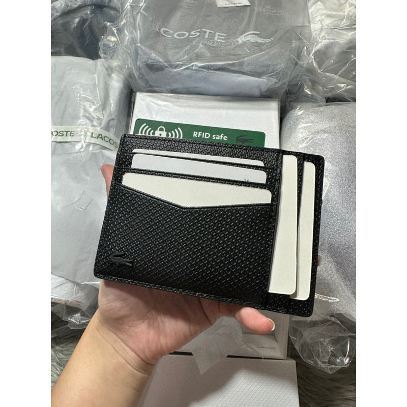 AUTHENTIC/ORIGINAL Lacoste Men’s Chantaco Calfskin Leather Card Holder Wallet Black NH412OCE