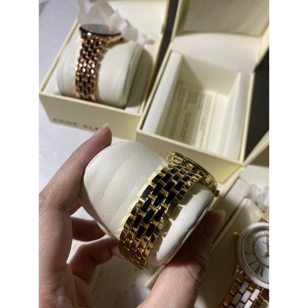 AUTHENTIC Anne Klein Women's Glitter Accented Dial Bracelet Watch, AK/3924BKGB - Gold/Black