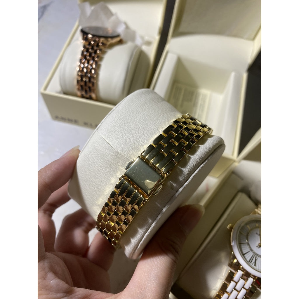 AUTHENTIC Anne Klein Women's Glitter Accented Dial Bracelet Watch, AK/3924BKGB - Gold/Black