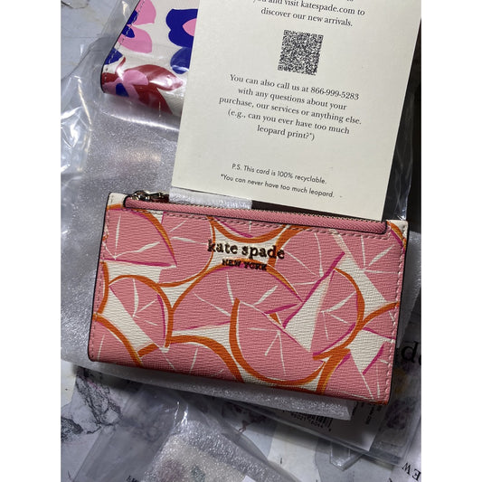 AUTHENTIC/ORIGINAL KateSpade KS Spencer Grapefruit Small Slim Bifold Wallet in Pink