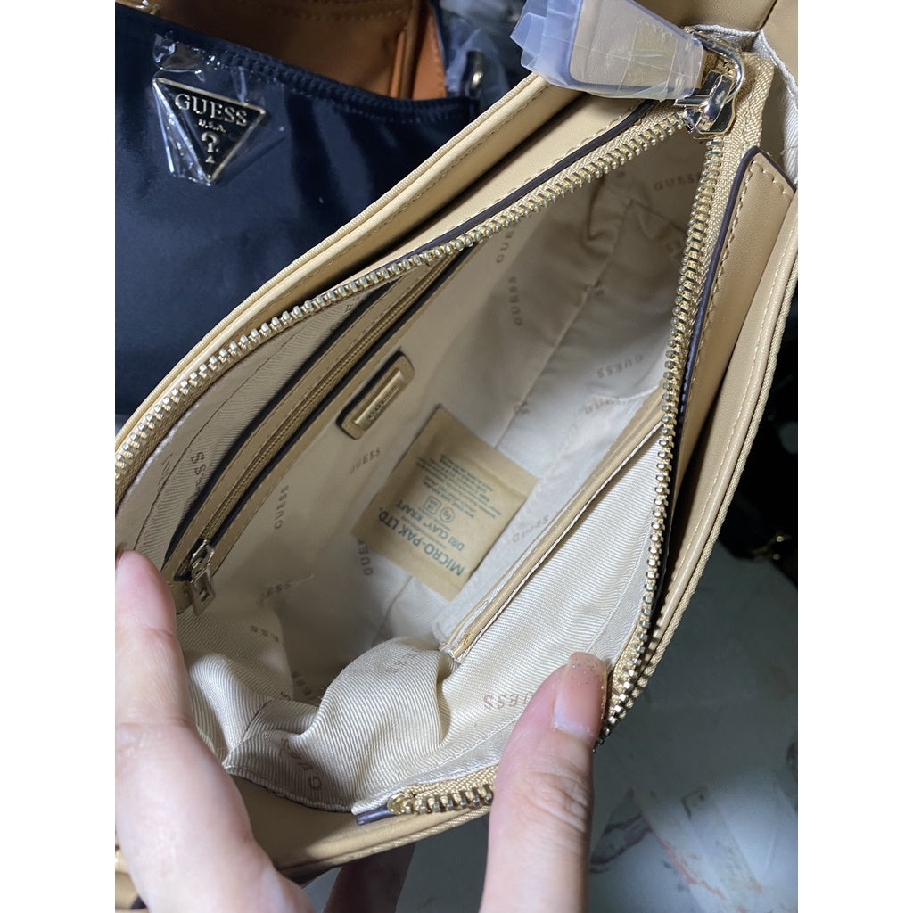 AUTHENTIC/ORIGINAL GUESS Little Bay Nylon Shoulder Bag in TAN