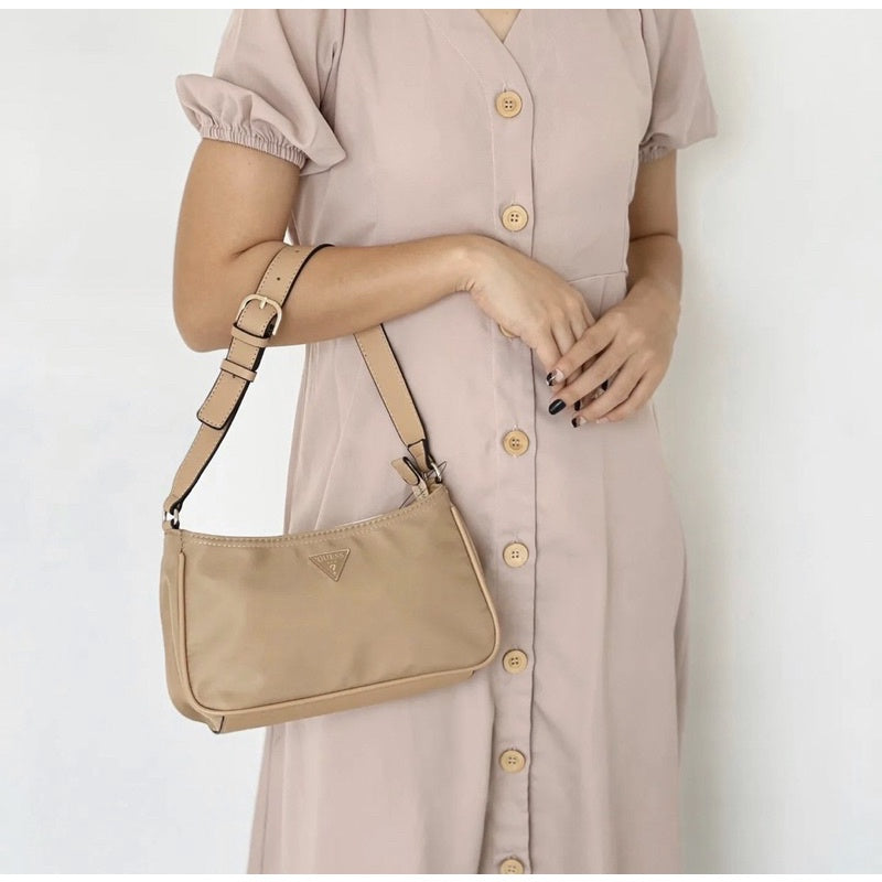 AUTHENTIC/ORIGINAL GUESS Little Bay Nylon Shoulder Bag in TAN/BEIGE