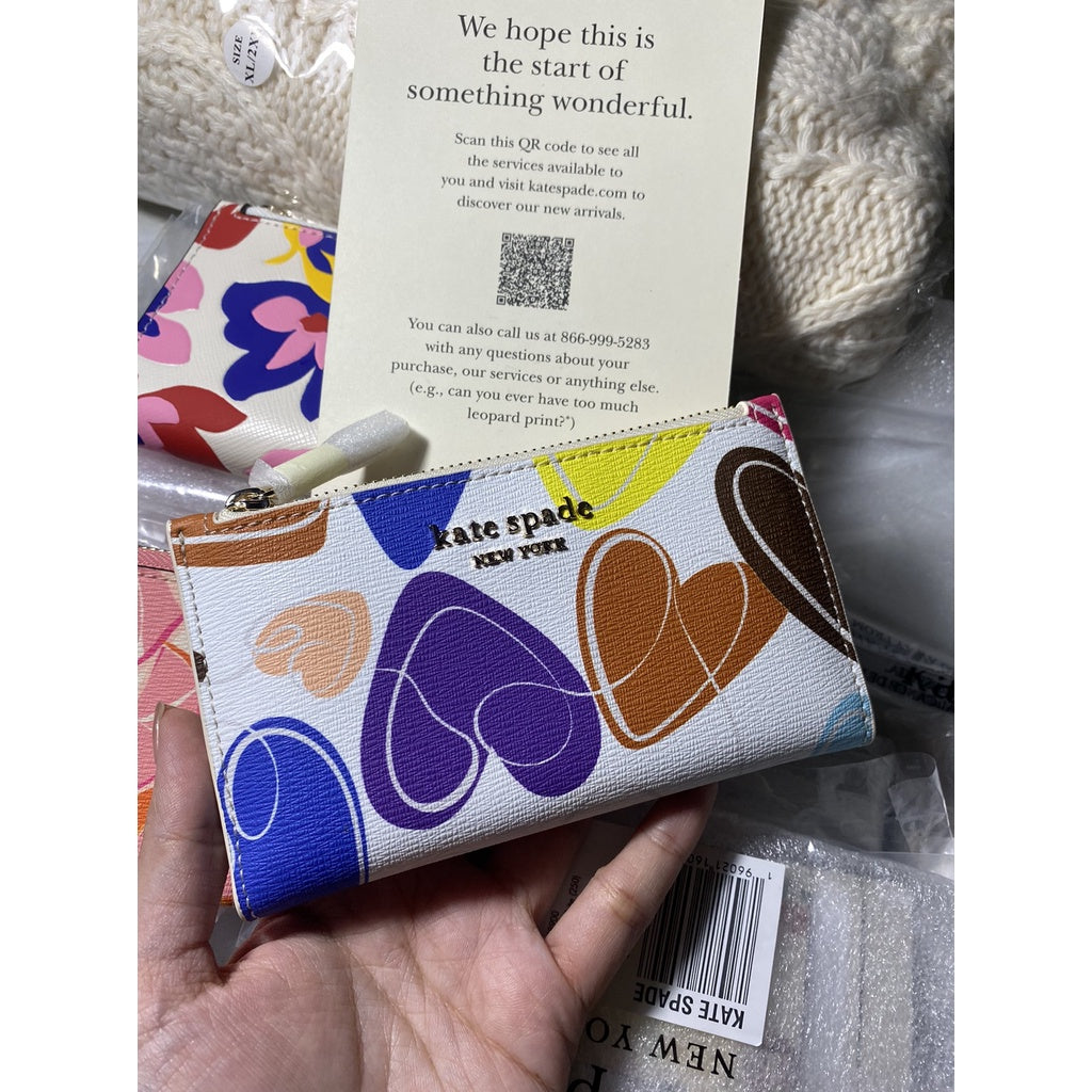 AUTHENTIC/ORIGINAL KateSpade KS Rainbow Hearts Small Slim Bifold Wallet