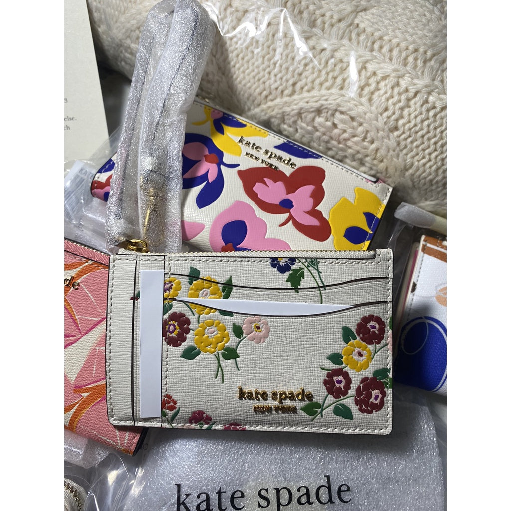 AUTHENTIC/ORIGINAL KateSpade KS Morgan Bouquet Toss Embossed Card Case Wristlet Wallet in Halo White