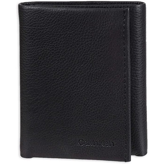 AUTHENTIC/ORIGINAL C@lvin Klein CK Large Pouch Black Men's RFID Slim Leather Trifold wallet