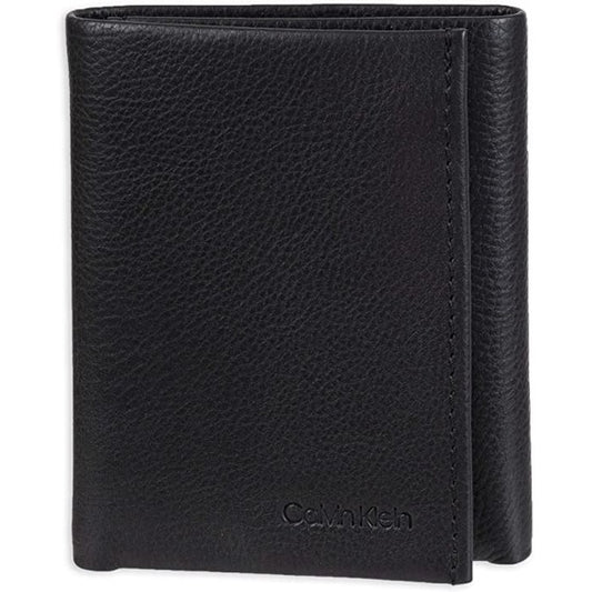 AUTHENTIC/ORIGINAL C@lvin Klein CK Large Pouch Black Men's RFID Slim Leather Trifold wallet