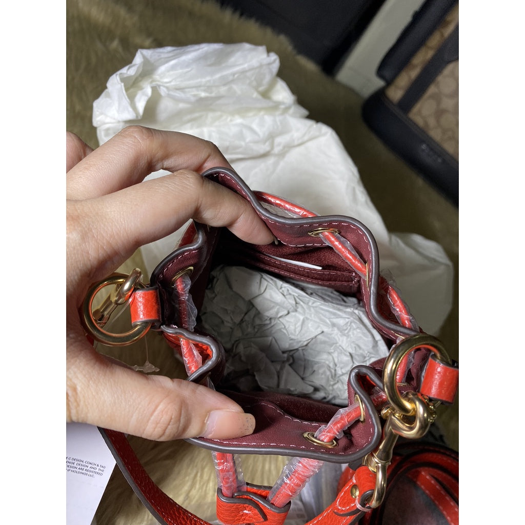 SALE! ❤️ AUTHENTIC/ORIGINAL COACH Mini Dempsey Bucket Bag With Coach Patch in MIAMI RED MULTI