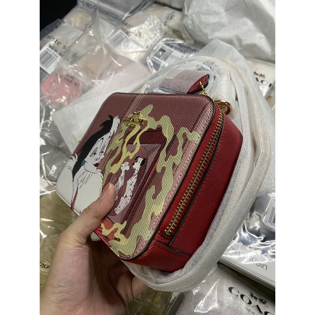 AUTHENTIC/ORIGINAL COACH Disney X Coach Box Bag With Cruella Motif in Red