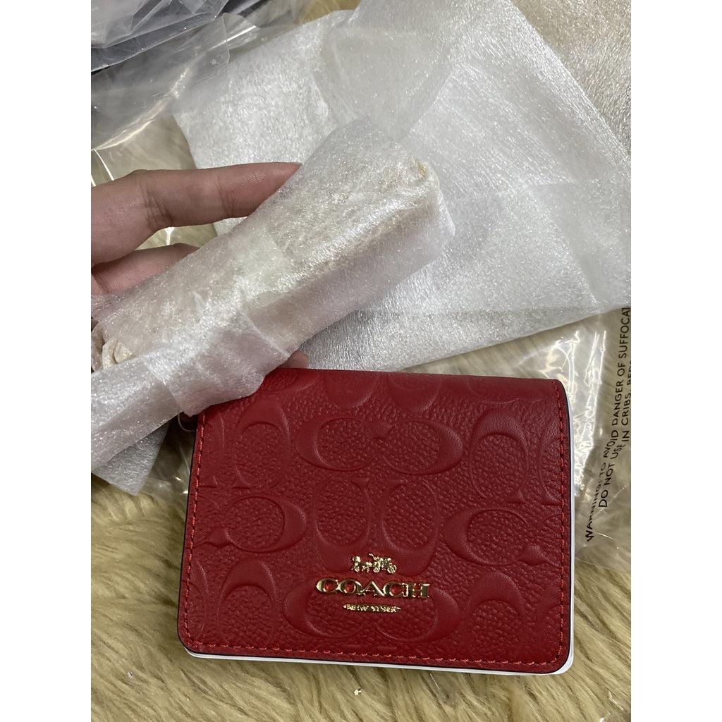 AUTHENTIC/ORIGINAL COACH Mini Wallet On A Chain In Signature Leather in GOLD/1941 RED
