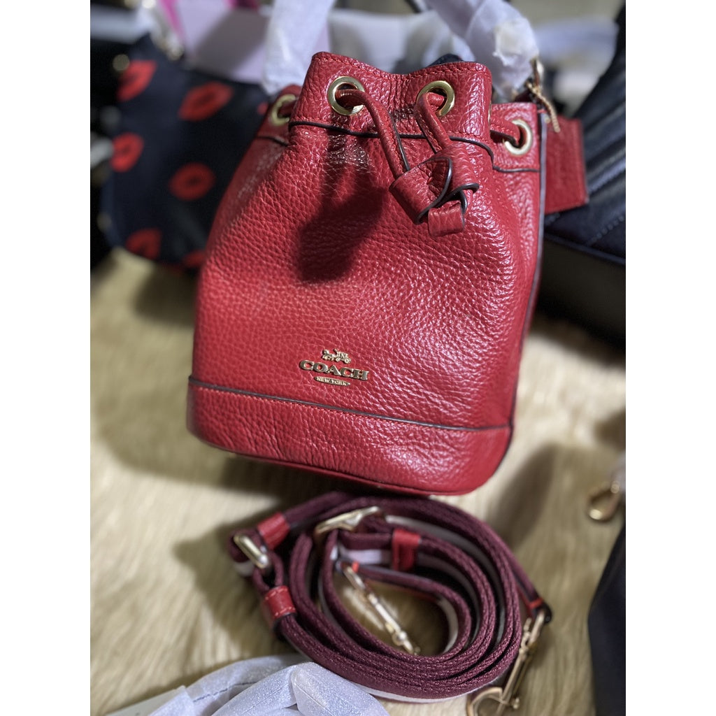 SALE! ❤️ AUTHENTIC/ORIGINAL Coach Dempsey Mini Drawstring Bucket Bag 15 in Red