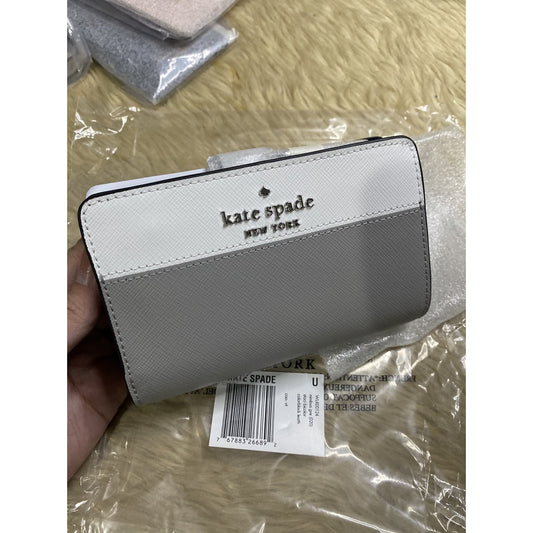 AUTHENTIC/ORIGINAL KateSpade KS Staci Medium Compact Bifold Wallet in NIMBUS GREY