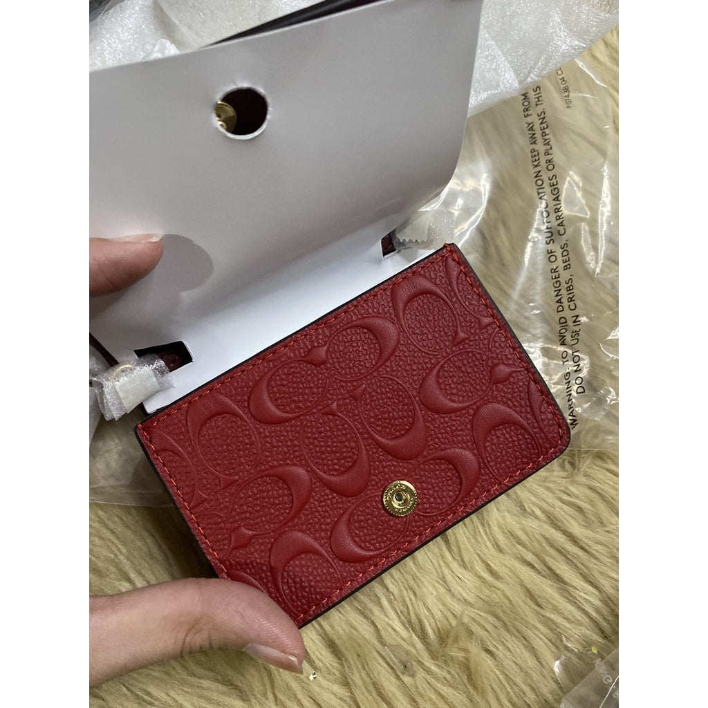AUTHENTIC/ORIGINAL COACH Mini Wallet On A Chain In Signature Leather in GOLD/1941 RED