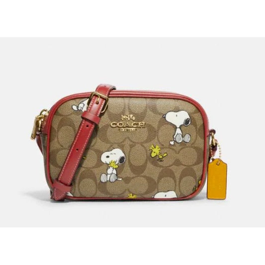 AUTHENTIC/ORIGINAL Coach X Peanuts Mini Jamie Camera Bag In Signature Canvas With Snoopy Woodstock P