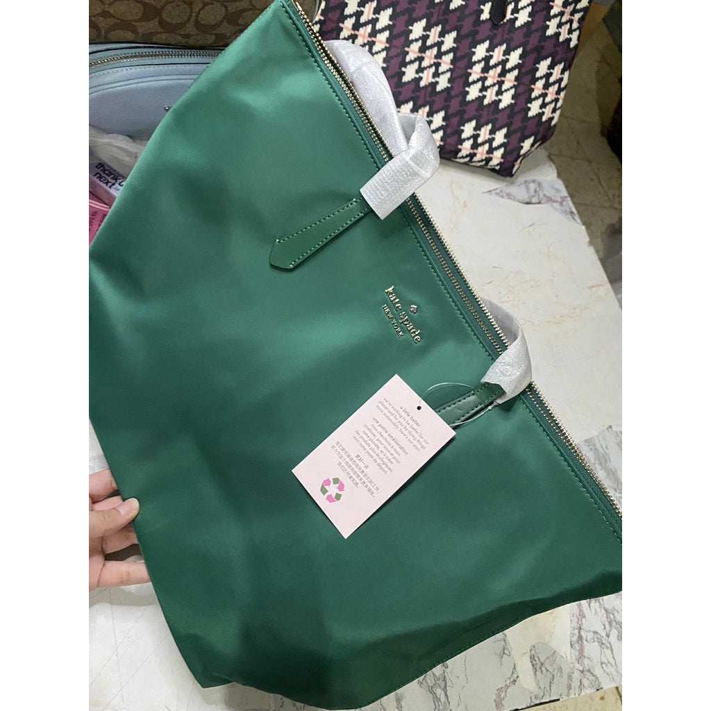 AUTHENTIC/ORIGINAL KateSpde KS Kitt Large Nylon Tote Bag in Deep Jade/Green