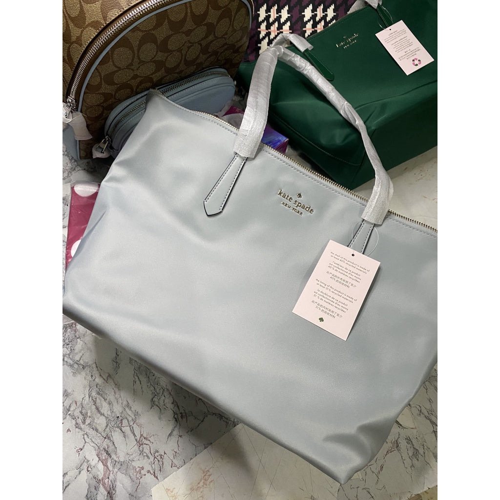 AUTHENTIC/ORIGINAL KateSpde KS Kitt Large Tote Nylon Bag in Avalon Light Blue